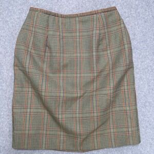 VTG Cross Country Womens 6 Glen Plaid Skirt Beige Wool Blend Lined Career Pencil